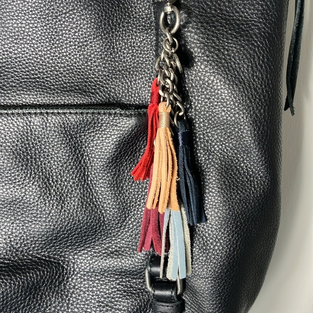 The Sak Black Pebbled Leather Boho Hobo Bag tassel should purse - Picture 2 of 8